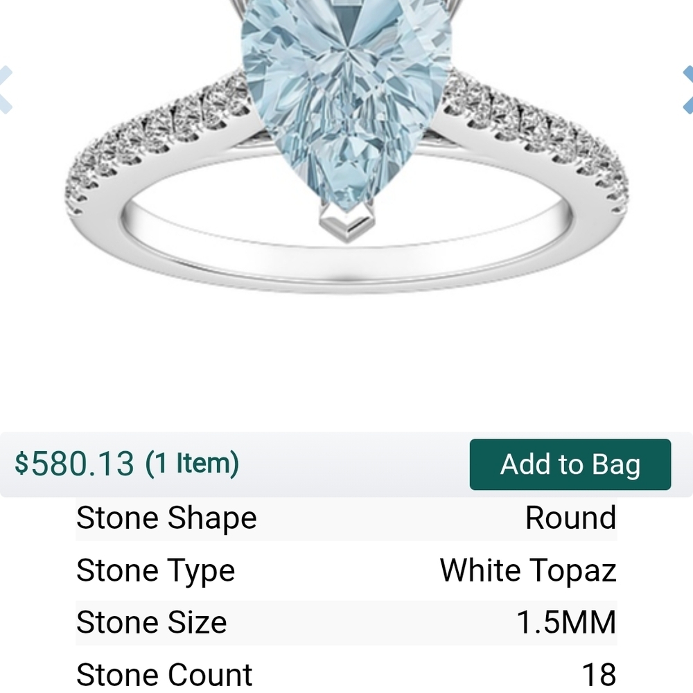 Elegant Sterling Silver Ring With Aquamarine Stone Size 9